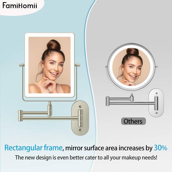 Famihomii Wiederaufladbar Kosmetikspiegel mit LED Beleuchtetung, Schminkspiegel mit 1-/10X Vergrößerung Und Touchschalter Batterie, Dimmbarer Rasierspiegel 360° Schwenkbar Wandmontage (Bronze)