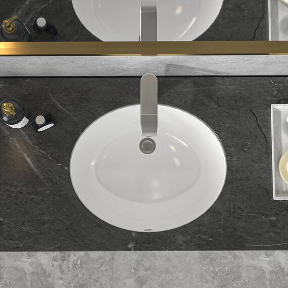 Sarlai Ovales Waschbecken, Unterbau, 45,7 x 38,1 cm, weiße Keramik, modernes Kunstbecken, 41,3 x 33,7 x 14 cm, mit Überlauf