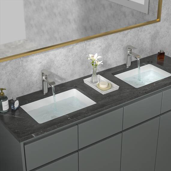 Sarlai Unterbau-Waschbecken – 53,3 x 35,6 cm, rechteckiges Gefäß-Waschbecken, Unterbau, moderne weiße Keramik, rechteckiges Waschbecken, Kunstwaschbecken mit Überlauf, Innenschüsselgröße 46,5 x 31,8 x
