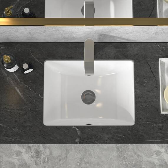 Sarlai Rechteckige Unterbauspüle – 45,7 x 35,6 cm, moderne weiße Keramik, Waschtisch-Waschbecken mit Überlauf, innen 41,3 x 30 x 16,5 cm