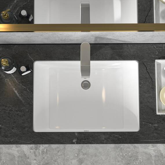Sarlai Unterbau-Waschbecken – 52,1 x 36,8 cm rechteckiges weißes Keramikgefäß-Waschbecken mit Überlauf, modernes Waschtisch-Kunstbecken, Innenschüsselgröße 46,5 x 31,2 cm