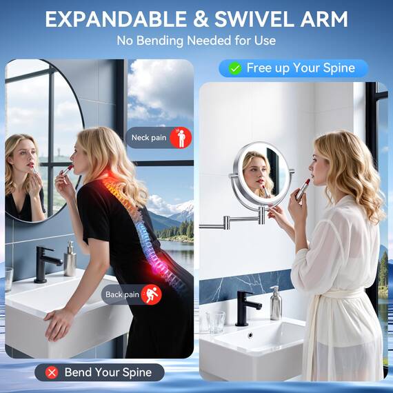 Auxmir Kosmetikspiegel mit LED Beleuchtung 1X/30X Vergrößerung, Dimmbarer Schminkspiegel mit Touchschalter, 3 Farbe Einstellbar, Rasierspiegel Wandmontage für Badezimmer, Spa und Hotel