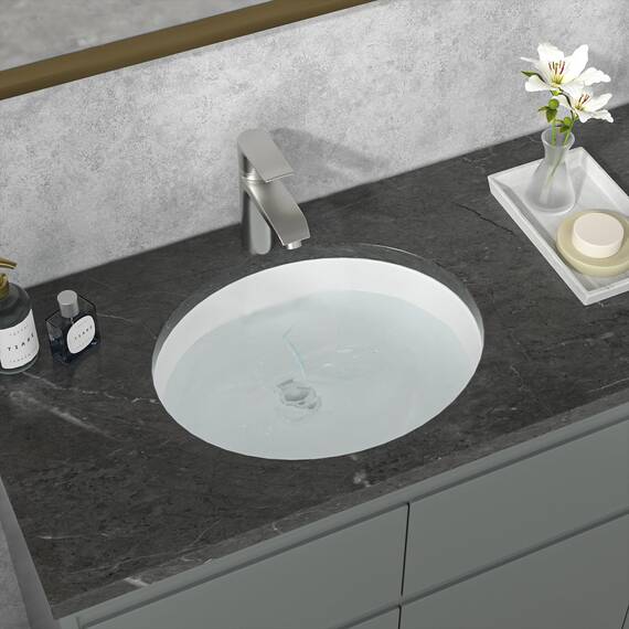 Sarlai Ovales Waschbecken, Unterbau, 45,7 x 38,1 cm, weiße Keramik, modernes Kunstbecken, 41,3 x 33,7 x 14 cm, mit Überlauf