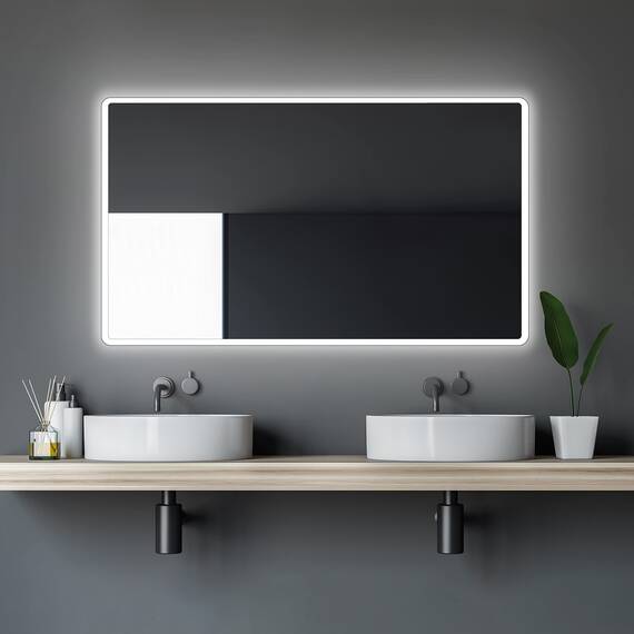 Talos Moon Badspiegel mit Beleuchtung 120x70 cm - Badezimmerspiegel mit Beleuchtung - feuchtwassergeeignet durch Aluminiumrahmen - Licht-Farbe Neutralweiß