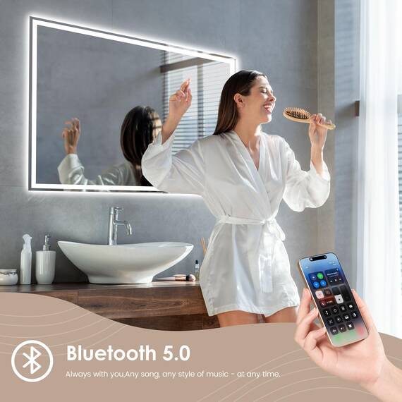 Dripex Badspiegel mit Beleuchtung Led Spiegel mit Bluetooth-Lautsprecher und Steckdose, Dimmbar, 3 Lichtfarbe Einstellbare Badezimmerspiegel mit Beleuchtung, Beschlagfrei 60 x 80 cm