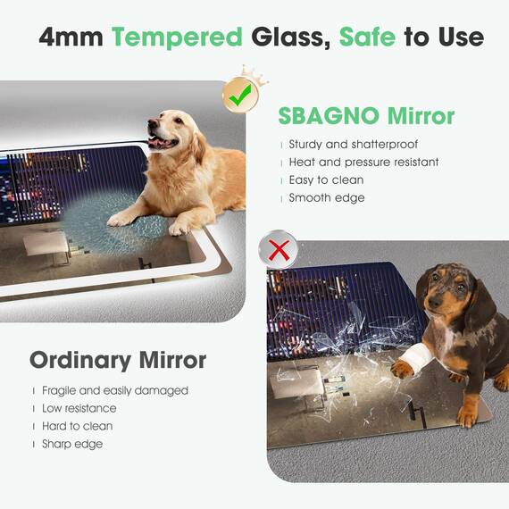 S'bagno Bluetooth-Badspiegel-mit-Beleuchtung-80x80cm, LED-Badezimmerspiegel mit Entfoggen, 3000K-6500K, Dimmbar, Speicher, HD-gehärtetes Glas, IP44-Badezimmer-Spiegel-mit-LED, Horizontal/Vertikal