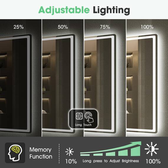 S'bagno Bluetooth-Badspiegel-mit-Beleuchtung-80x80cm, LED-Badezimmerspiegel mit Entfoggen, 3000K-6500K, Dimmbar, Speicher, HD-gehärtetes Glas, IP44-Badezimmer-Spiegel-mit-LED, Horizontal/Vertikal