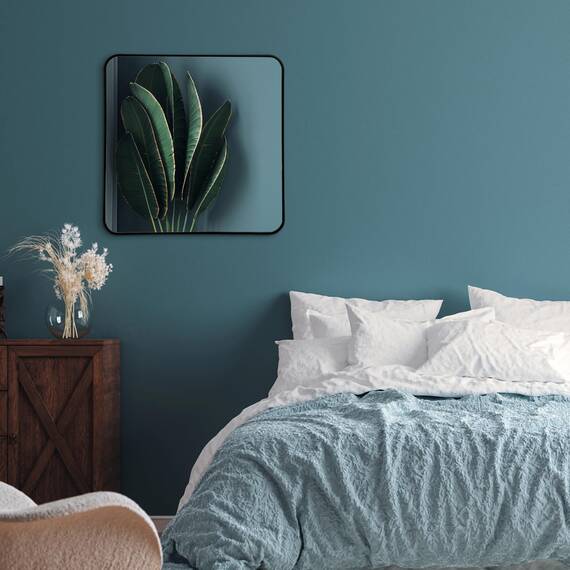 Americanflat 61cm Quadratischer Spiegel mit schwarzem Rahmen & Abgerundeten Ecken - Moderner Wandspiegel Groß für Badezimmer, Schlafzimmer & Wohnzimmer - Quadratischer Wandspiegel zur Wanddekoration