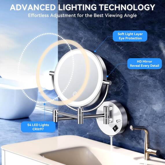 Auxmir Kosmetikspiegel mit LED Beleuchtung 1X/30X Vergrößerung, Dimmbarer Schminkspiegel mit Touchschalter, 3 Farbe Einstellbar, Rasierspiegel Wandmontage für Badezimmer, Spa und Hotel