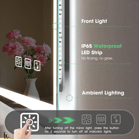 S'bagno Bluetooth-Badspiegel-mit-Beleuchtung-140x80cm, LED-Badezimmerspiegel mit Entfoggen, 3000K-6500K, Dimmbar, Speicher, HD-gehärtetes Glas, IP44-Badezimmer-Spiegel-mit-LED, Horizontal/Vertikal