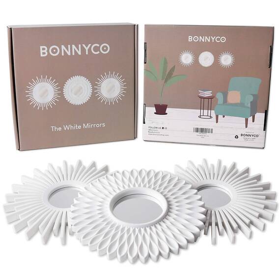 BONNYCO Spiegel Rund Weiß 3 Stück. Spiegel Klein Wanddeko Wohnzimmer, Haus, Schlafzimmer. Wandspiegel zum Aufhängen Deko, Dekorative Wandspiegel Vintage. Originelles Geschenk für Frauen, Mama
