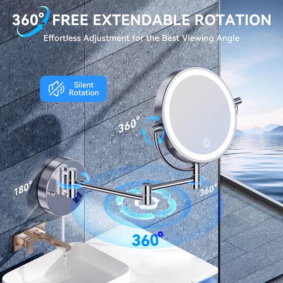 Auxmir Kosmetikspiegel mit LED Beleuchtung 1X/20X Vergrößerung, Dimmbarer Schminkspiegel mit Touchschalter, 3 Farbe Einstellbar, Rasierspiegel Wandmontage für Badezimmer, Spa und Hotel