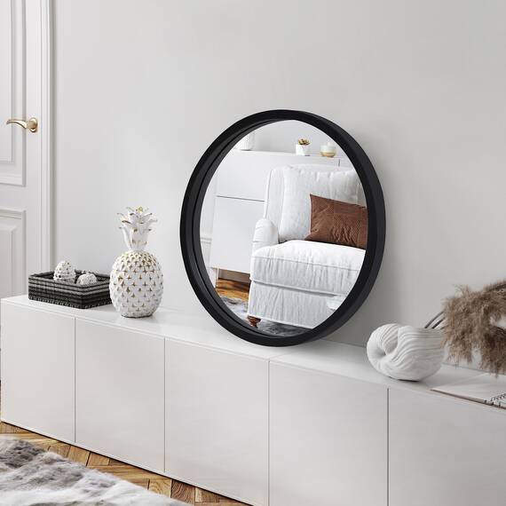 Americanflat 51 cm Gerahmter Schwarzer Runder Spiegel - Schwarzer Kreis Spiegel für Badezimmer, Schlafzimmer, Eingangsbereich, Wohnzimmer - Großer runder Spiegel für Wanddekoration