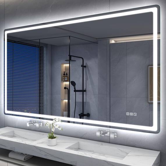 S'bagno Bluetooth-Badspiegel-mit-Beleuchtung-140x80cm, LED-Badezimmerspiegel mit Entfoggen, 3000K-6500K, Dimmbar, Speicher, HD-gehärtetes Glas, IP44-Badezimmer-Spiegel-mit-LED, Horizontal/Vertikal