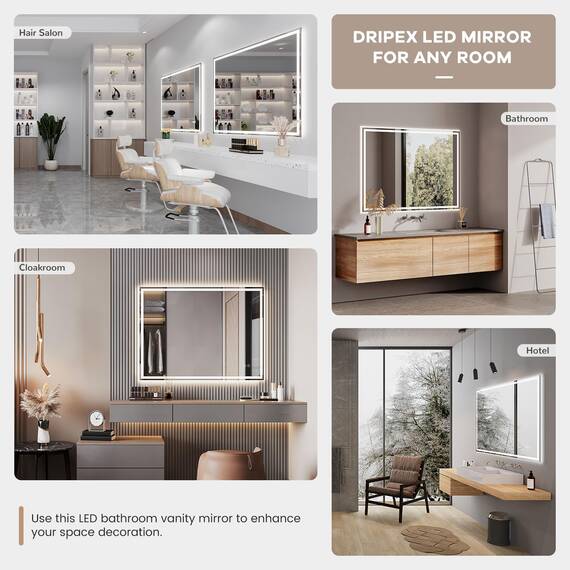 Dripex Badspiegel mit Beleuchtung Led Spiegel mit Bluetooth-Lautsprecher und Steckdose, Dimmbar, 3 Lichtfarbe Einstellbare Badezimmerspiegel mit Beleuchtung, Beschlagfrei 60 x 80 cm