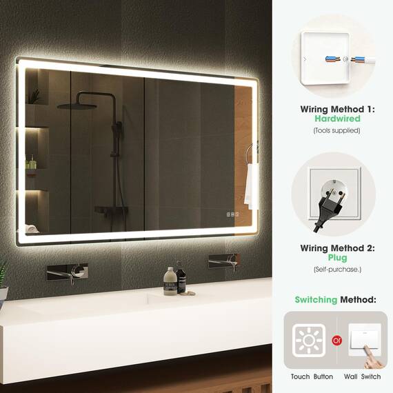 S'bagno Bluetooth-Badspiegel-mit-Beleuchtung-140x80cm, LED-Badezimmerspiegel mit Entfoggen, 3000K-6500K, Dimmbar, Speicher, HD-gehärtetes Glas, IP44-Badezimmer-Spiegel-mit-LED, Horizontal/Vertikal
