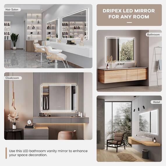 Dripex Badspiegel mit Beleuchtung Led Spiegel mit Uhr und Steckdose, Dimmbar, 3 Lichtfarbe Einstellbare Badezimmerspiegel mit Beleuchtung, Beschlagfrei 60 x 80 cm