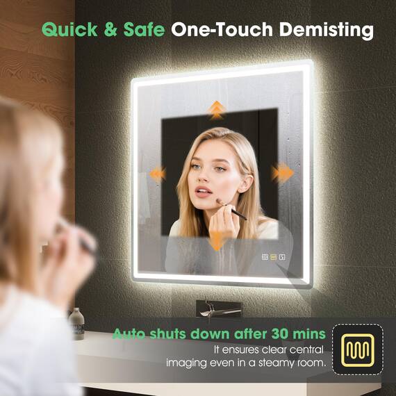 S'bagno Bluetooth-Badspiegel-mit-Beleuchtung-80x80cm, LED-Badezimmerspiegel mit Entfoggen, 3000K-6500K, Dimmbar, Speicher, HD-gehärtetes Glas, IP44-Badezimmer-Spiegel-mit-LED, Horizontal/Vertikal
