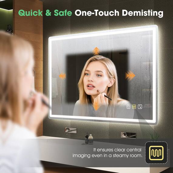 S'bagno Bluetooth-Badspiegel-mit-Beleuchtung-100x70cm, LED-Badezimmerspiegel mit Entfoggen, 3000K-6500K, Dimmbar, Speicher, HD-gehärtetes Glas, IP44-Badezimmer-Spiegel-mit-LED, Horizontal/Vertikal
