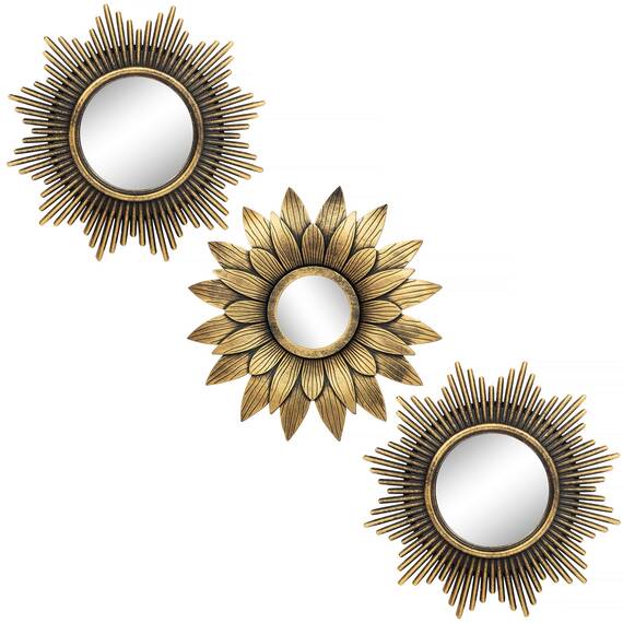 Kelly Miller Kleine goldene Spiegel-Sets für Wanddekoration, 3 Stück, tolle Wanddekoration für Wohnzimmer, Schlafzimmer und Esszimmer (BM013)