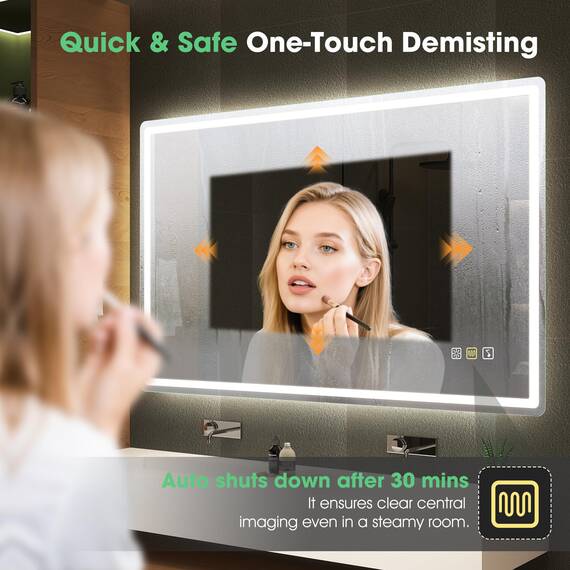 S'bagno Bluetooth-Badspiegel-mit-Beleuchtung-140x80cm, LED-Badezimmerspiegel mit Entfoggen, 3000K-6500K, Dimmbar, Speicher, HD-gehärtetes Glas, IP44-Badezimmer-Spiegel-mit-LED, Horizontal/Vertikal