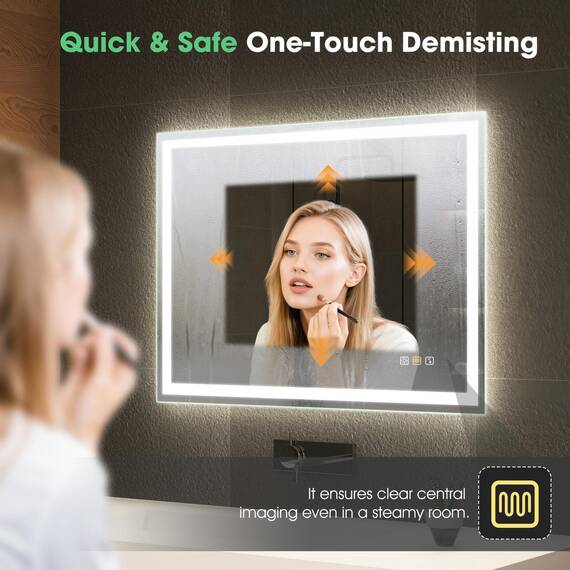 S'bagno Bluetooth-Badspiegel-mit-Beleuchtung-80x60cm, LED-Badezimmerspiegel mit Entfoggen, 3000K-6500K, Dimmbar, Speicher, HD-gehärtetes Glas, IP44-Badezimmer-Spiegel-mit-LED, Horizontal/Vertikal