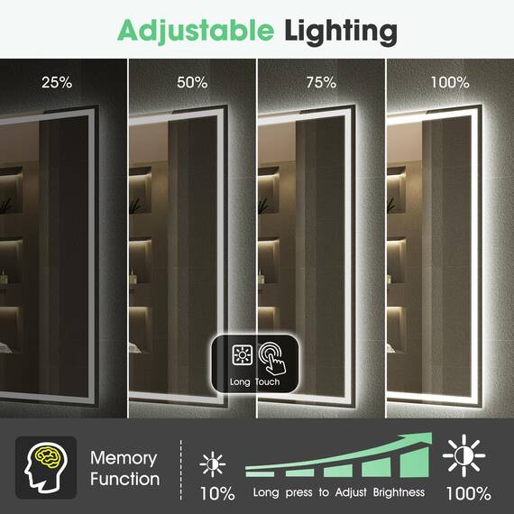 S'bagno Bluetooth-Badspiegel-mit-Beleuchtung-80x60cm, LED-Badezimmerspiegel mit Entfoggen, 3000K-6500K, Dimmbar, Speicher, HD-gehärtetes Glas, IP44-Badezimmer-Spiegel-mit-LED, Horizontal/Vertikal