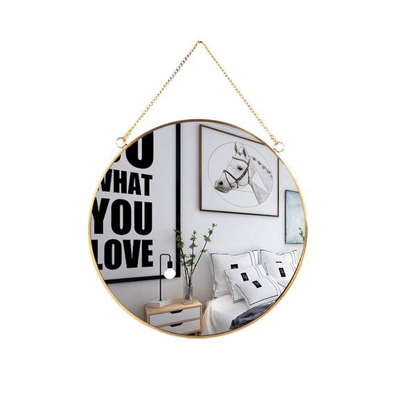 LONGWIN Wandspiegel zum Aufhängen, geometrischer Spiegel, goldfarben, mit Kette, für Badezimmer, Schlafzimmer, Wohnzimmer, 39,9 cm