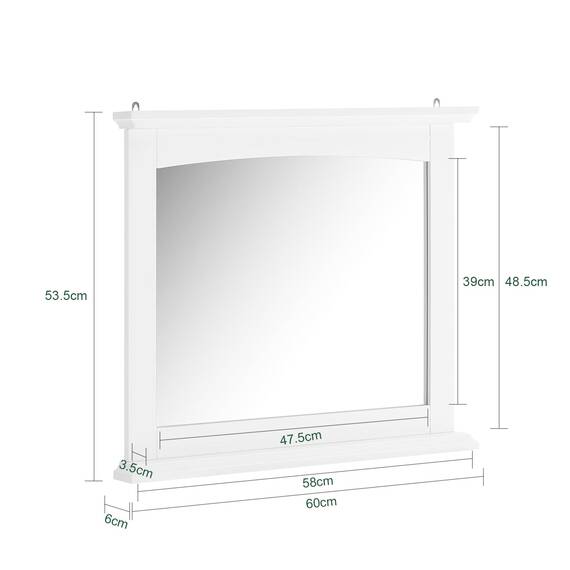 SoBuy Badezimmerspiegel Hängeschrank Spiegelschrank Bad Weiß – Wandspiegel mit Ablage aus E1 MDF & Glas, Badschrank Hängend für Badezimmer 60x6x53,5cm BZR212-W