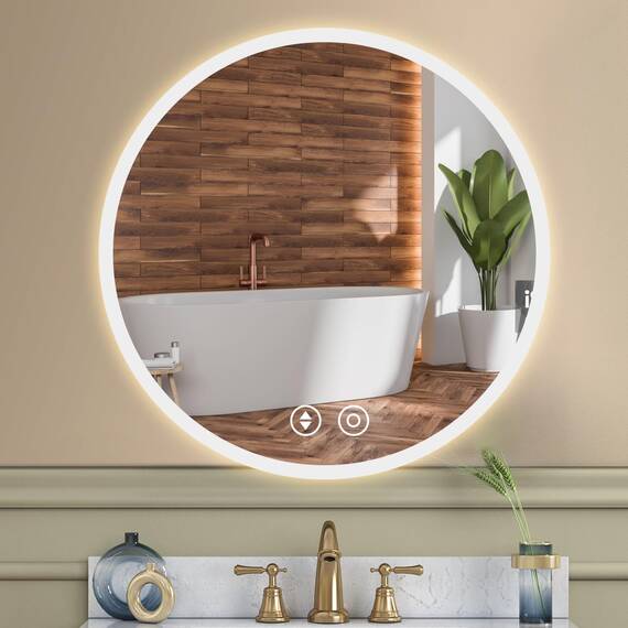 YOLEO Badspiegel mit Beleuchtung rund 50cm, Badezimmerspiegel LED Spiegel Wandspiegel mit Touchschalter, Speicherfunktion，Lichtspiegel Dimmbar Warmweiß/Kaltweiß/Neutral