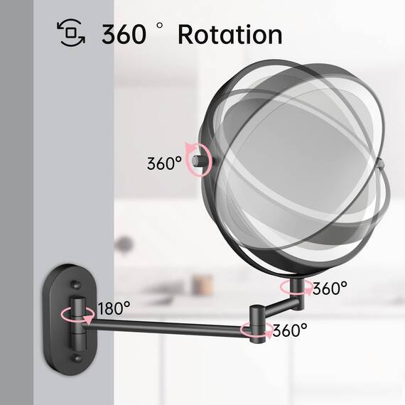 FUNTOUCH USB Wiederaufladbar Kosmetikspiegel mit 1X/ 10X Vergrößerung LED Beleuchtung, Dimmbarer Rasierspiegel 3 Farben, Touchscreen Schminkspiegel, 360° Drehbar, Wandspiegel für Badezimmer und Hotel
