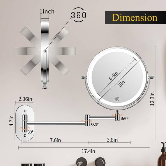 FUNTOUCH Wiederaufladbar Kosmetikspiegel mit Beleuchtetung, 3X 30X Vergrößerung Wandmontage, Dimmbarer Rasierspiegel 3 Farben, Touchscreen, 360° Drehbar, Schminkspiegel für Badezimmer