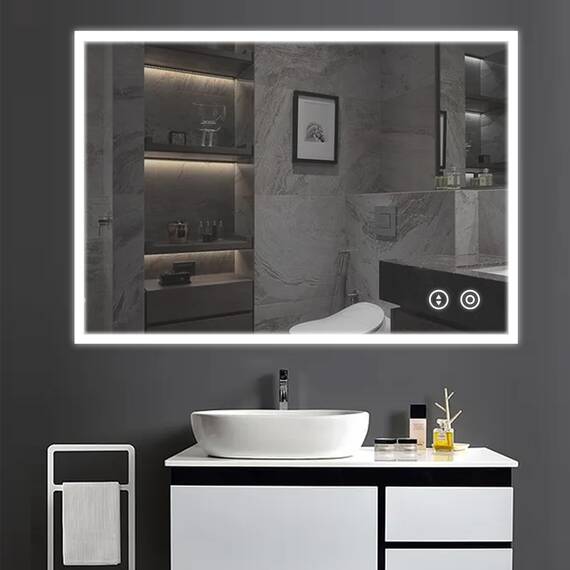 YOLEO Badspiegel mit Beleuchtung 80x60cm, Wandspiegel mit Steckdose, Badezimmerspiegel LED mit Touchschalter, 3 Lichtfarben dimmbar Warmweiß/Kaltweiß/Neutral