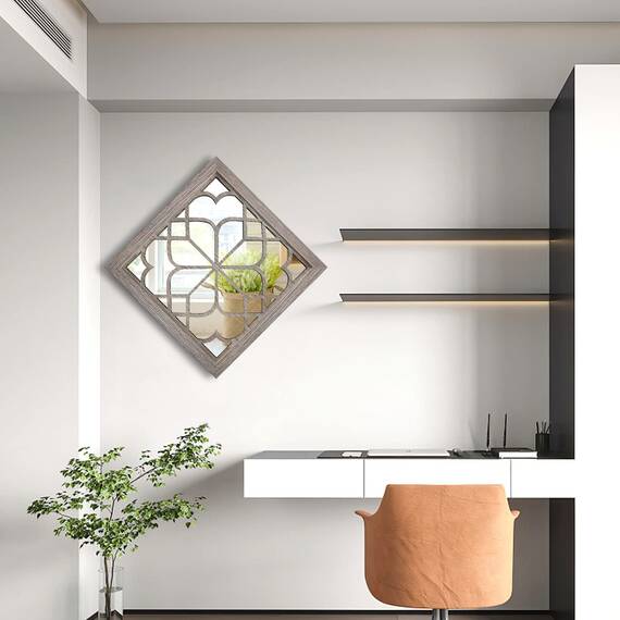 Wocred 2 Stück quadratischer Wandspiegel, wunderschöner, rustikaler Bauernhaus-Akzentspiegel, Scheunenholzfarbe, Schlafzimmer, Wohnzimmer und mehr (30.5x30.5 cm)