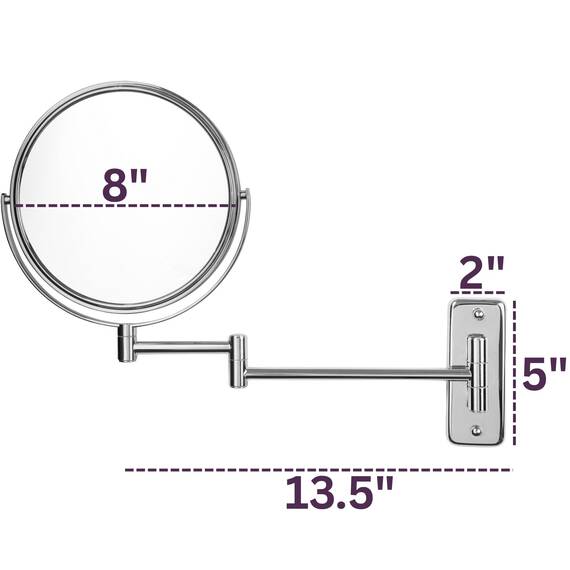 Jerdon Zweiseitiger Make-up-Spiegel zur Wandmontage, Make-up-Spiegel mit 5-facher Vergrößerung und Wandhalterung, 20,3 cm Durchmesser, verchromte Wandhalterung, Modell JP7506CF