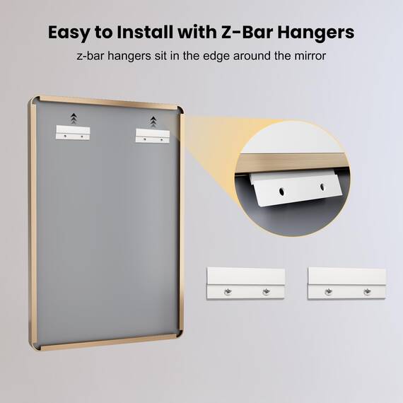 LOAAO Goldener Badezimmerspiegel mit den Maßen 76,2 x 91,4 cm, abgerundeter rechteckiger goldfarbener Rahmen, gebürsteter Gold-Badezimmerspiegel, Wandmontage, rostfreies gehärtetes Glas, kann
