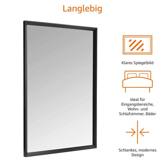 Amazon Basics Rechteckiger Wandmontage piegel, 60.9 x 91.4 cm, spitzer Rand, Schwarz