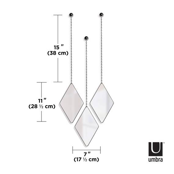 Umbra Dima 3-teiliger Wandspiegel und Wanddekoration, Metall, Schwarz, Rautenförmig