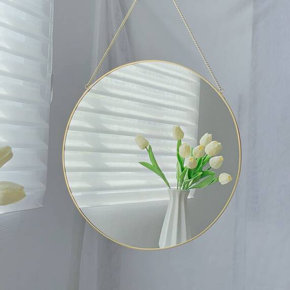 LONGWIN Wandspiegel zum Aufhängen, geometrischer Spiegel, goldfarben, mit Kette, für Badezimmer, Schlafzimmer, Wohnzimmer, 39,9 cm