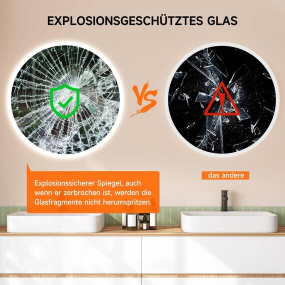 YOLEO Badspiegel mit Beleuchtung rund 50cm, Badezimmerspiegel LED Spiegel Wandspiegel mit Touchschalter, Speicherfunktion，Lichtspiegel Dimmbar Warmweiß/Kaltweiß/Neutral