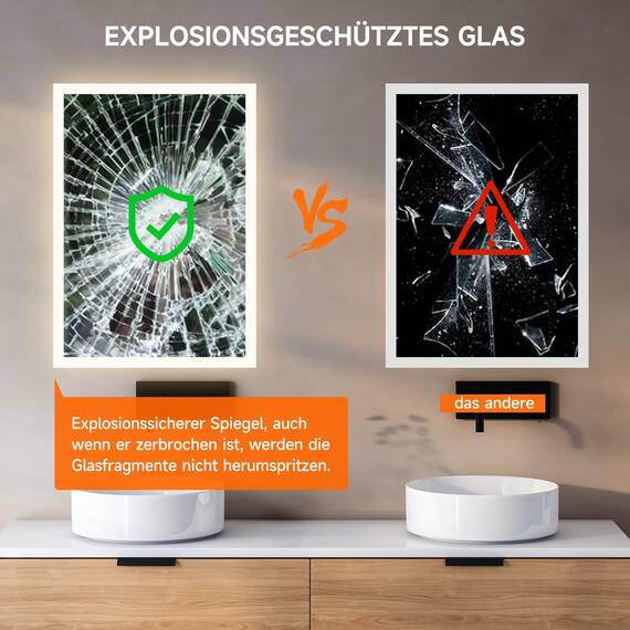 YOLEO Badspiegel mit Beleuchtung, LED Spiegel Wandspiegel mit Steckdose, Badezimmerspiegel LED mit Touchschalter, Lichtspiegel Dimmbar Warmweiß/Kaltweiß/Neutral, 50x70cm,Vertikal/Horizontal
