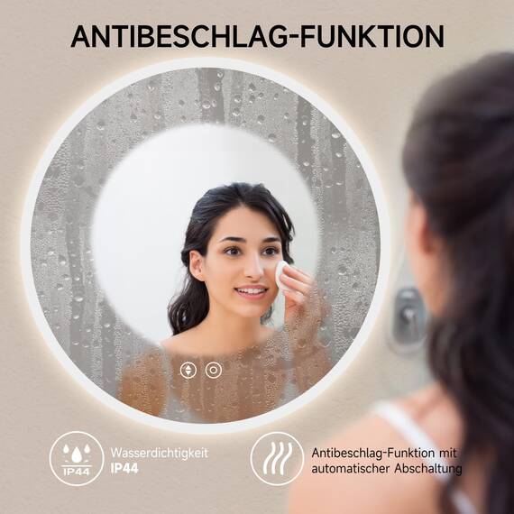 YOLEO Badspiegel rund mit Beleuchtung 70cm, LED Spiegel mit Touchschalter, Badzimmerspiegel LED Beschlagfrei, 3 stufenlos einstellbare Lichtfarbe