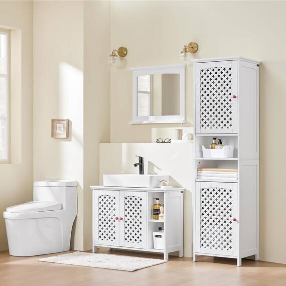 SoBuy Badezimmerspiegel Hängeschrank Spiegelschrank Bad Weiß – Wandspiegel mit Ablage aus E1 MDF & Glas, Badschrank Hängend für Badezimmer 60x6x53,5cm BZR212-W