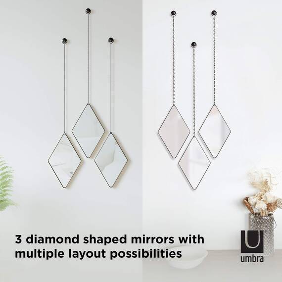 Umbra Dima 3-teiliger Wandspiegel und Wanddekoration, Metall, Schwarz, Rautenförmig