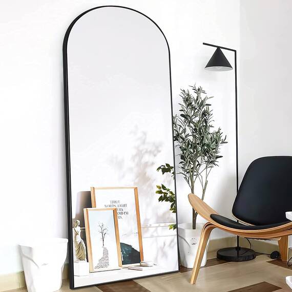 PexFix Bogenspiegel, Ganzkörperspiegel, gewölbt, Standspiegel, Wandmontage, für Zuhause, Schlafzimmer, 165,1 x 55,9 cm, Schwarz