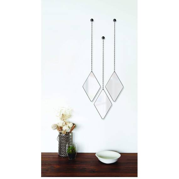 Umbra Dima 3-teiliger Wandspiegel und Wanddekoration, Metall, Schwarz, Rautenförmig