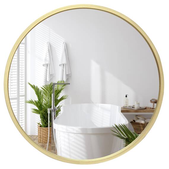 Americanflat 81 cm Gerahmter Gold Runder Spiegel - Gold Kreis Spiegel für Badezimmer, Schlafzimmer, Eingangsbereich, Wohnzimmer - Großer runder Spiegel für Wanddekoration