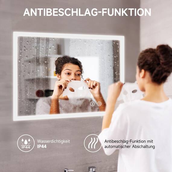 YOLEO Badspiegel mit Beleuchtung, LED Spiegel Wandspiegel mit Steckdose, Badezimmerspiegel LED mit Touchschalter, Lichtspiegel Dimmbar Warmweiß/Kaltweiß/Neutral, 50x70cm,Vertikal/Horizontal