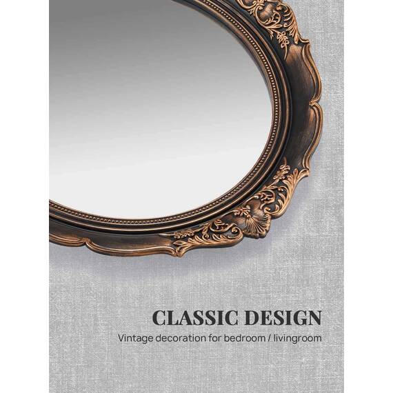 OMIRO Dekorativer Wandspiegel, Vintage-Hängespiegel für Schlafzimmer, Oval, Antique Braun