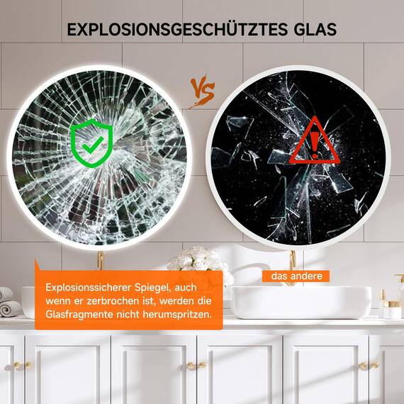 YOLEO Badspiegel rund mit Beleuchtung 70cm, LED Spiegel mit Touchschalter, Badzimmerspiegel LED Beschlagfrei, 3 stufenlos einstellbare Lichtfarbe